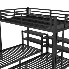 Full Xl Over Twin & Twin Triple Bunk Bed With Drawers, Shelving & USB