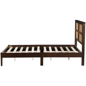 Full Size Platfrom Bed with Rattan Headboard, Two Storage Drawers