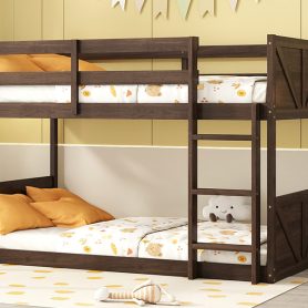 Twin over Twin Floor Bunk Bed with Panelled Headboard and Footboard