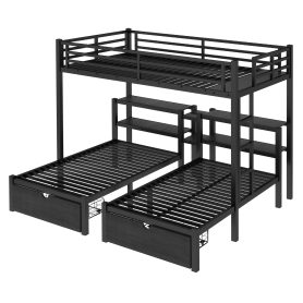 Full Xl Over Twin & Twin Triple Bunk Bed With Drawers, Shelving & USB
