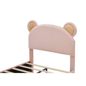 Twin Size Upholstered Platform Bed Frame with Cartoon Bear Ears