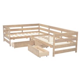 Twin Size L-Shaped Platform Bed With Three Storage Drawers