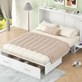 Queen Size Mobile Murphy Bed with Drawer and Little Shelves on Each Side