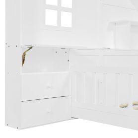 Full Size House Bed With Window, Bedside Drawers, Shelves And A Set Of Sockets And USB Port