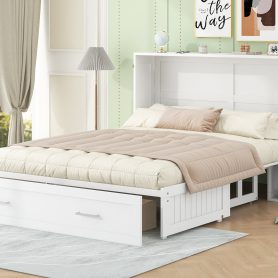 Queen Size Mobile Murphy Bed with Drawer and Little Shelves on Each Side