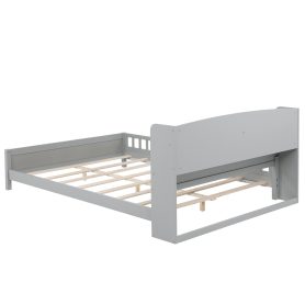 Full Pine Wood Bed with Bookcase Headboard ,LED Motion Sensor Light, Bed Guardrails