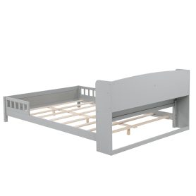 Full Pine Wood Bed with Bookcase Headboard ,LED Motion Sensor Light, Bed Guardrails