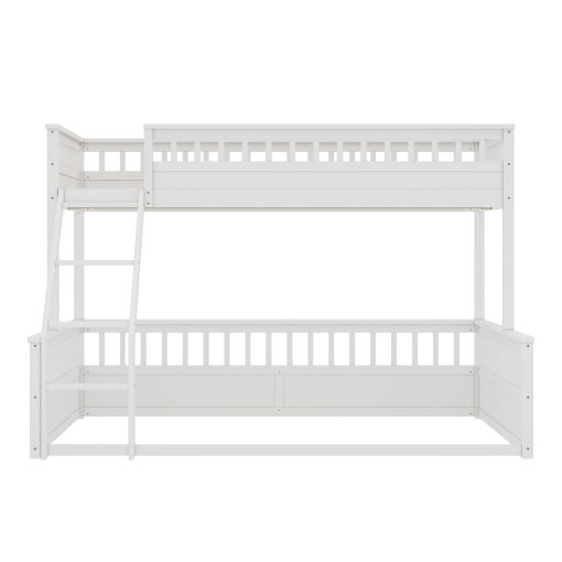 Wooden Twin XL over Queen Bunk Bed with Ladder and Guardrails
