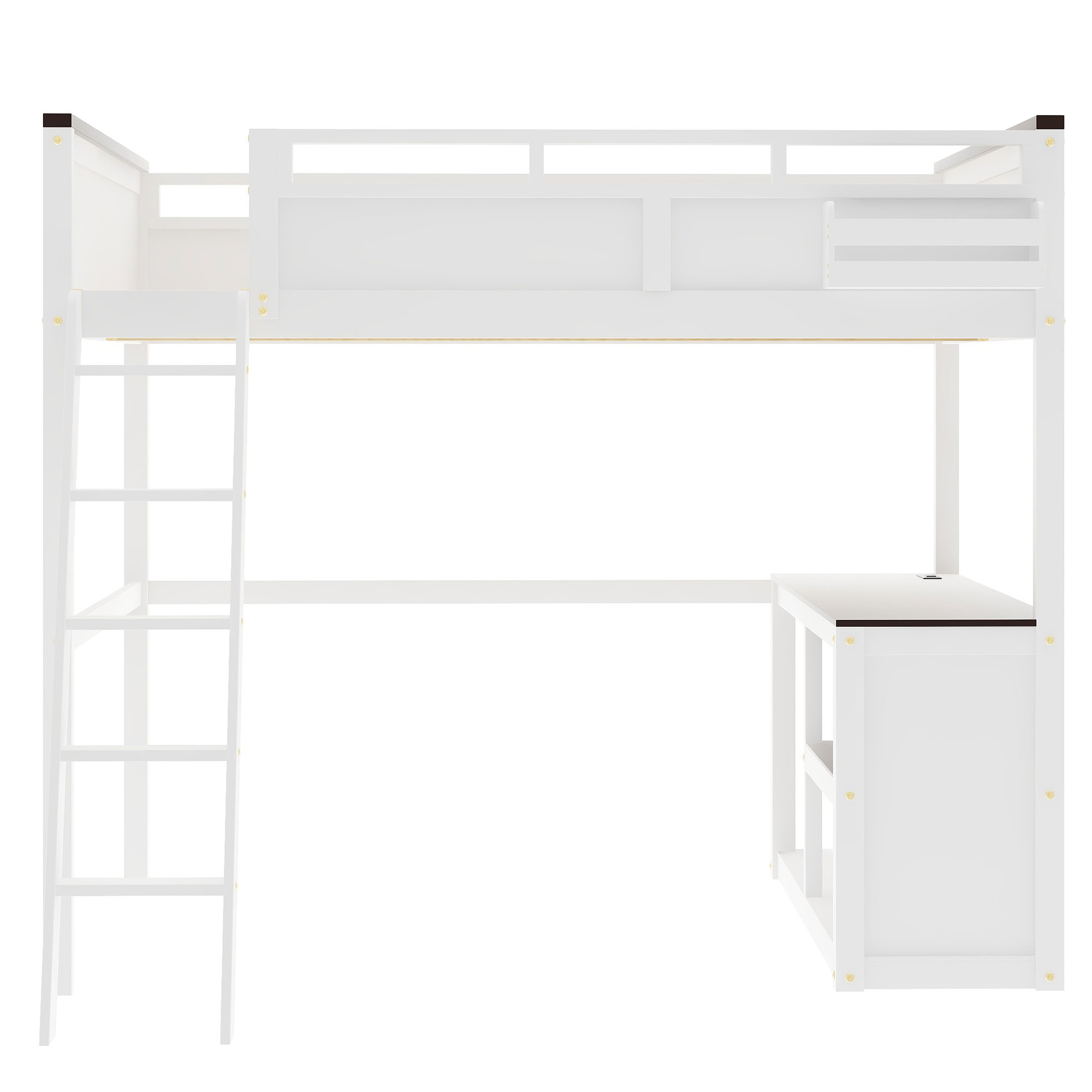 Queen Size Loft Bed with Desk, Open Shelf and a Storage Box, USB Charging Station 18 Queen Size Loft Bed with Desk, Open Shelf and a Storage Box, USB Charging Station