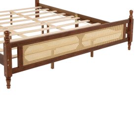 King Pine Wooden Bed With Rattan Headboard And Footboard, With Central Enhanced Bed Platform 24 King Pine Wooden Bed With Rattan Headboard And Footboard, With Central Enhanced Bed Platform