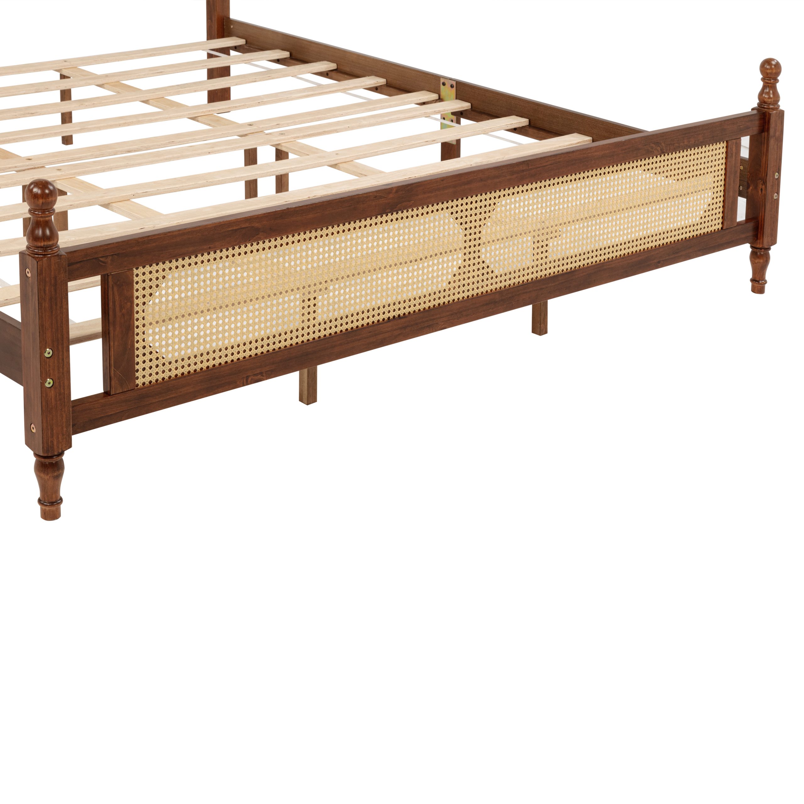 King Pine Wooden Bed With Rattan Headboard And Footboard, With Central Enhanced Bed Platform 9 King Pine Wooden Bed With Rattan Headboard And Footboard, With Central Enhanced Bed Platform