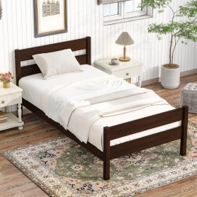 Rubber Wood Twin Bed With Headboard And Footboard