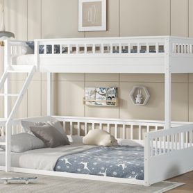 Wooden Twin XL over Queen Bunk Bed with Ladder and Guardrails