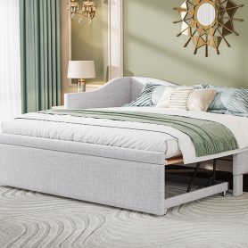 Twin Size Upholstered L-Shaped Daybed with Pop Up Trundle 36 Twin Size Upholstered L-Shaped Daybed with Pop Up Trundle