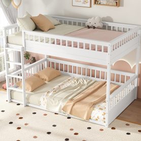 Wooden Queen Over Queen Bunk Bed With Ladder And Guardrails