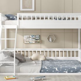 Wooden Twin XL over Queen Bunk Bed with Ladder and Guardrails
