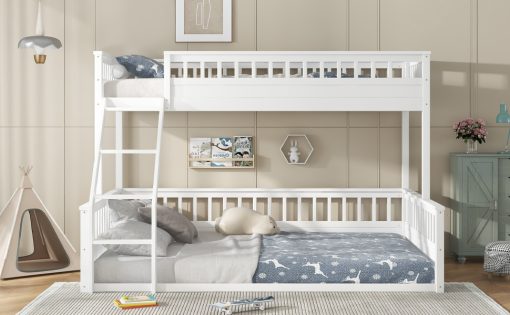 Wooden Twin XL over Queen Bunk Bed with Ladder and Guardrails