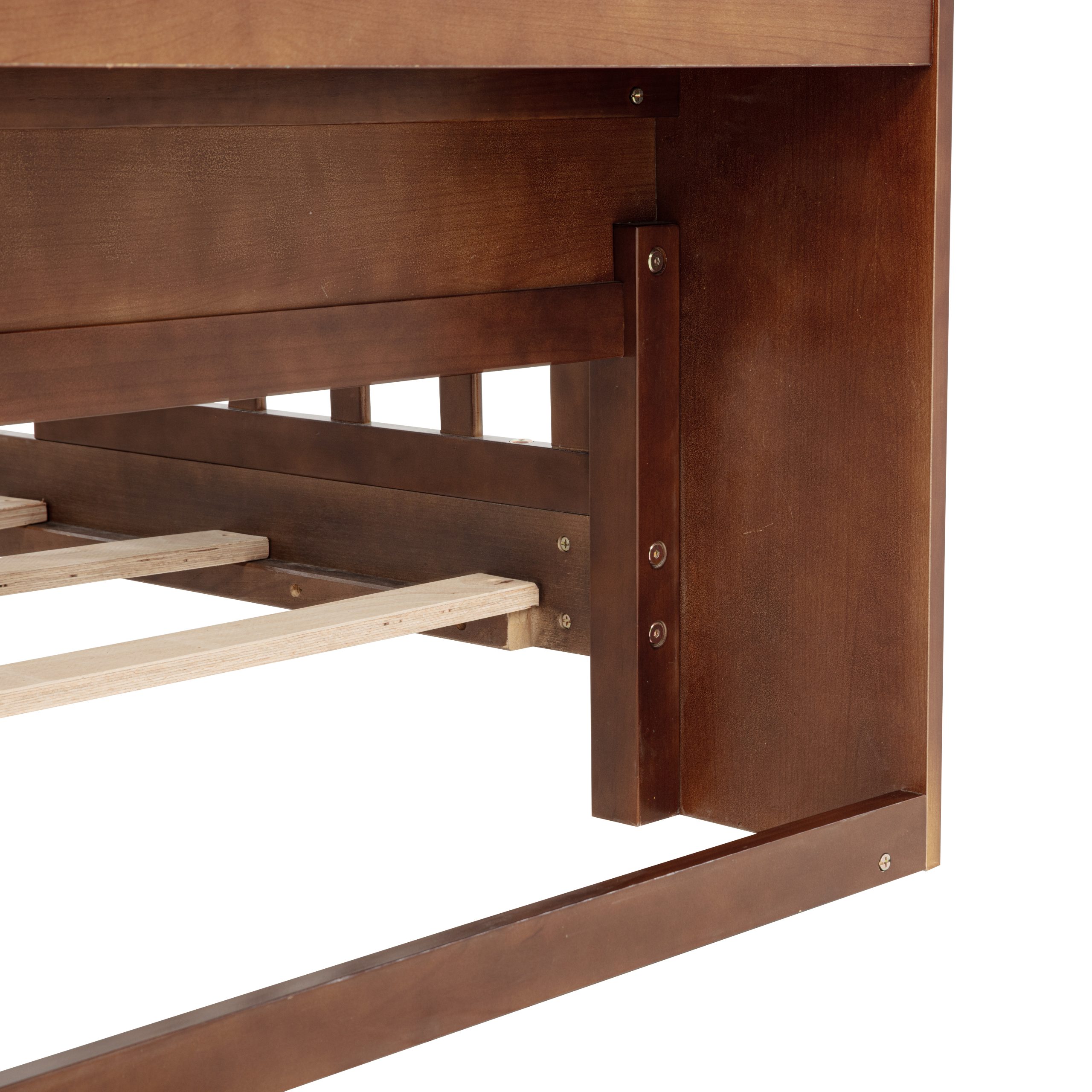 Full Pine Wood Bed with Bookcase Headboard ,LED Motion Sensor Light, Bed Guardrails