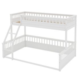 Wooden Twin XL over Queen Bunk Bed with Ladder and Guardrails