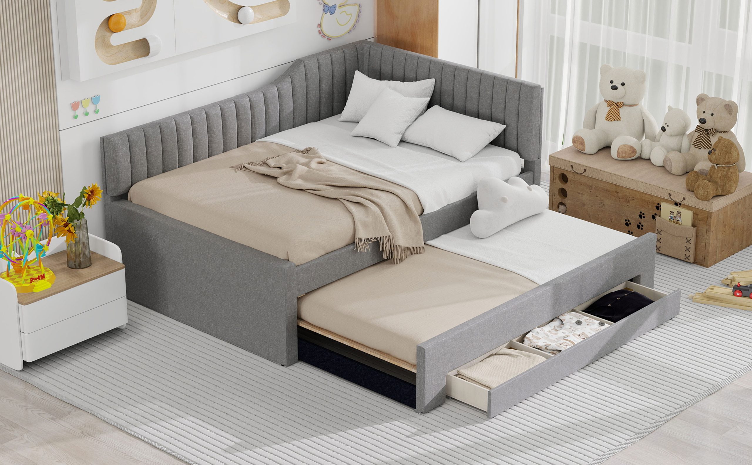 Upholstered Full Size Daybed with Trundle and Three Drawers 10 Upholstered Full Size Daybed with Trundle and Three Drawers