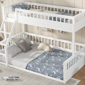 Wooden Twin XL over Queen Bunk Bed with Ladder and Guardrails