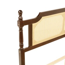 Queen Pine Wooden Bed With Rattan Headboard And Footboard, With Central Enhanced Bed Platform 28 Queen Pine Wooden Bed With Rattan Headboard And Footboard, With Central Enhanced Bed Platform