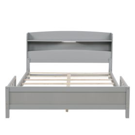 Full Pine Wood Bed with Bookcase Headboard ,LED Motion Sensor Light, Bed Guardrails