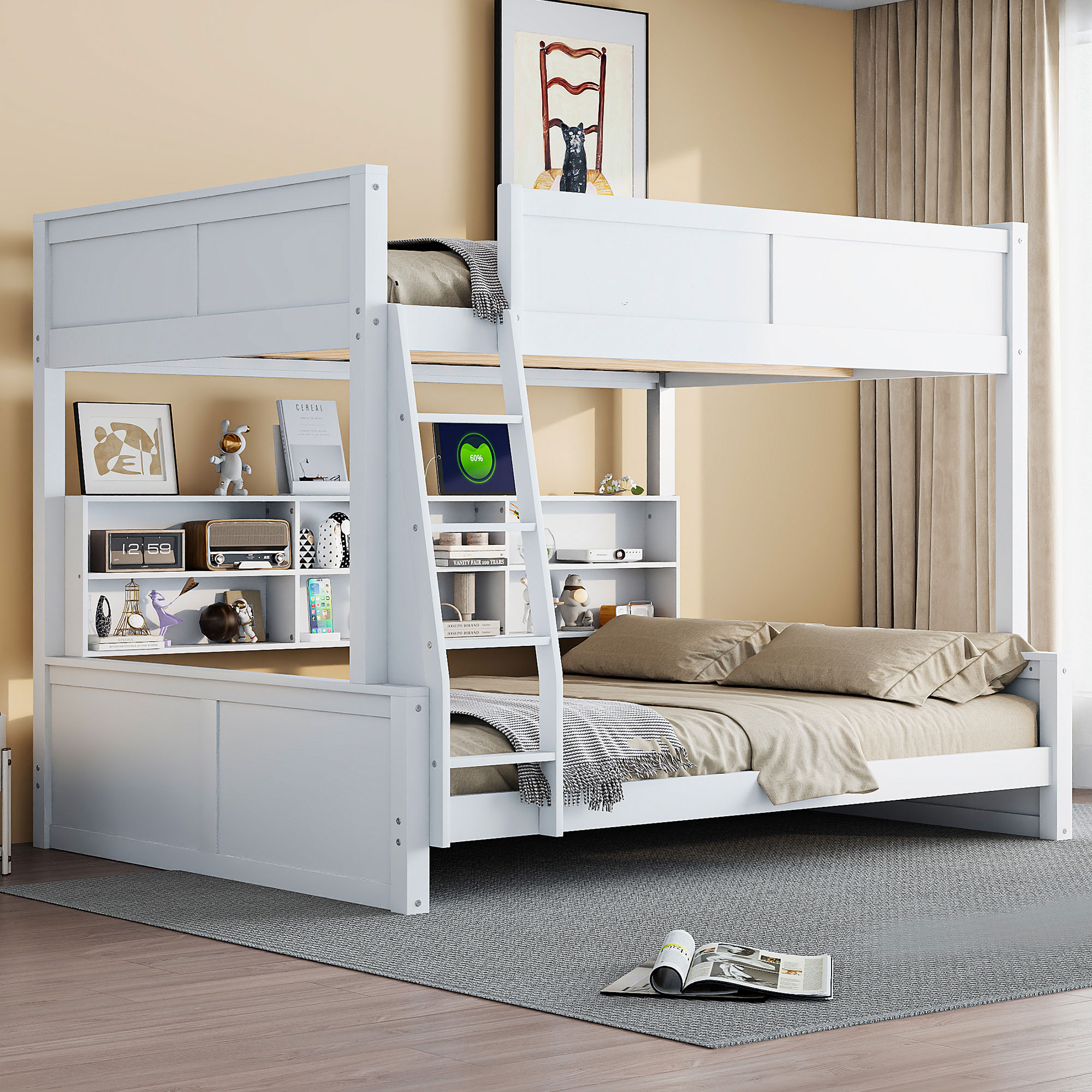 Full XL over Queen Bunk Bed with Storage Cabinets and USB Ports 3 Full XL over Queen Bunk Bed with Storage Cabinets and USB Ports