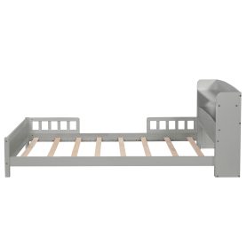 Twin Pine Wood Bed With Bookcase Headboard , LED Light and Guardrails