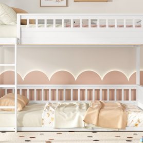 Wooden Queen Over Queen Bunk Bed With Ladder And Guardrails
