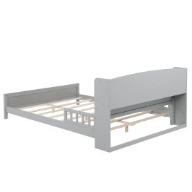 Full Pine Wood Bed with Bookcase Headboard ,LED Motion Sensor Light, Bed Guardrails