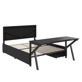 Full Size Metal Gaming Platform Bed with LED Headboard, LED Desk, USB and Two Storage Drawers