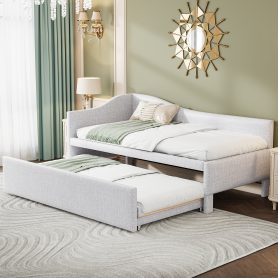 Twin Size Upholstered L-Shaped Daybed with Pop Up Trundle