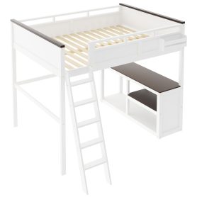 Queen Size Loft Bed with Desk, Open Shelf and a Storage Box, USB Charging Station 37 Queen Size Loft Bed with Desk, Open Shelf and a Storage Box, USB Charging Station