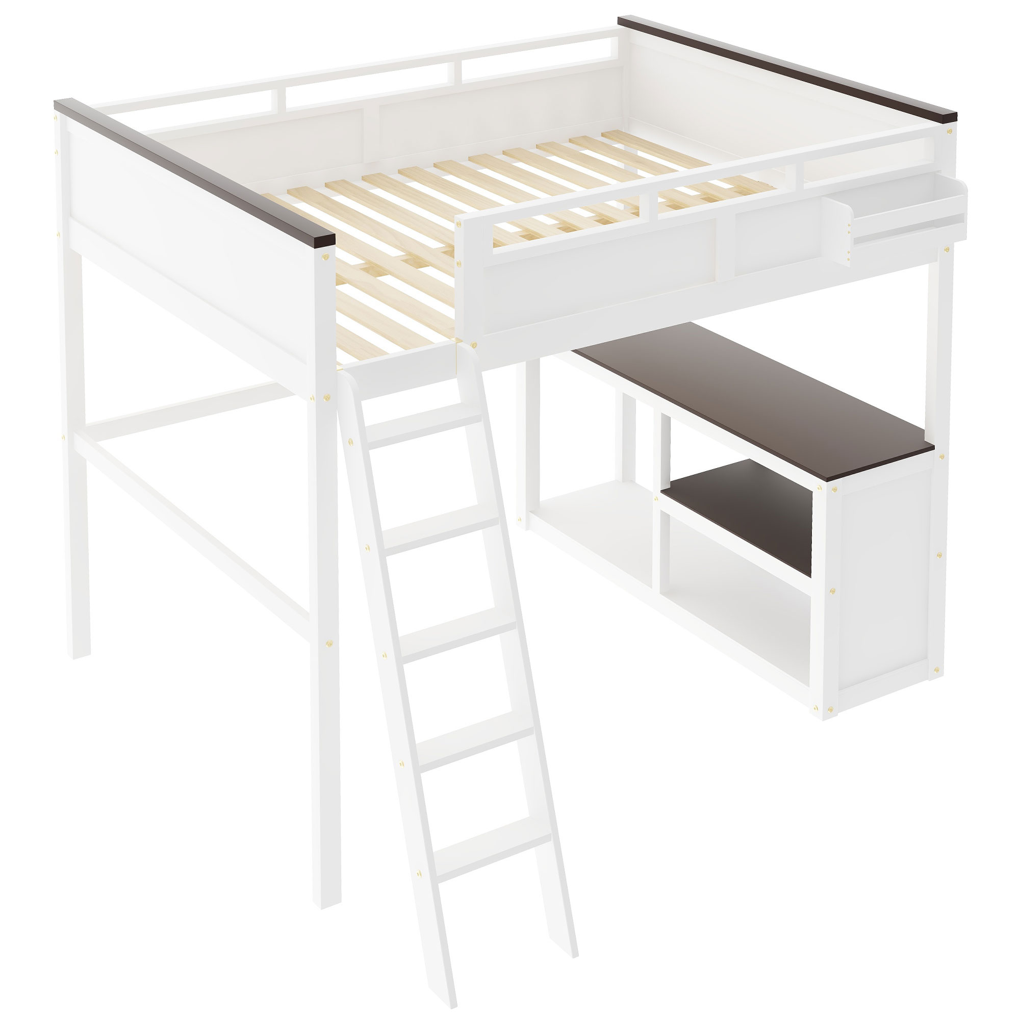 Queen Size Loft Bed with Desk, Open Shelf and a Storage Box, USB Charging Station 19 Queen Size Loft Bed with Desk, Open Shelf and a Storage Box, USB Charging Station