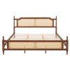 King Pine Wooden Bed With Rattan Headboard  And Footboard, With  Central Enhanced Bed Platform