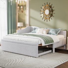 Twin Size Upholstered L-Shaped Daybed with Pop Up Trundle