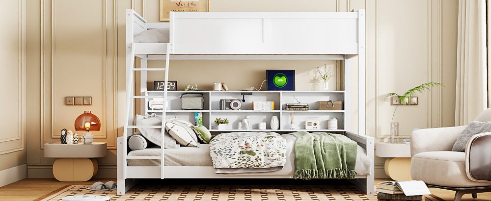 Twin XL over Queen Bunk Bed with Storage Cabinets and USB Ports | Cool ...