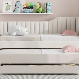 Upholstered Twin Size Daybed with Trundle and Three Drawers