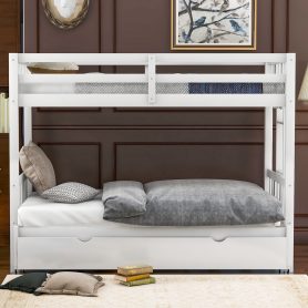 Wooden Twin over Pull-out Bunk Bed with Trundle