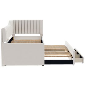 Upholstered Twin Size Daybed with Trundle and Three Drawers