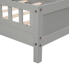 Twin Pine Wood Bed With Bookcase Headboard , LED Light and Guardrails