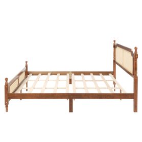 King Pine Wooden Bed With Rattan Headboard And Footboard, With Central Enhanced Bed Platform 28 King Pine Wooden Bed With Rattan Headboard And Footboard, With Central Enhanced Bed Platform