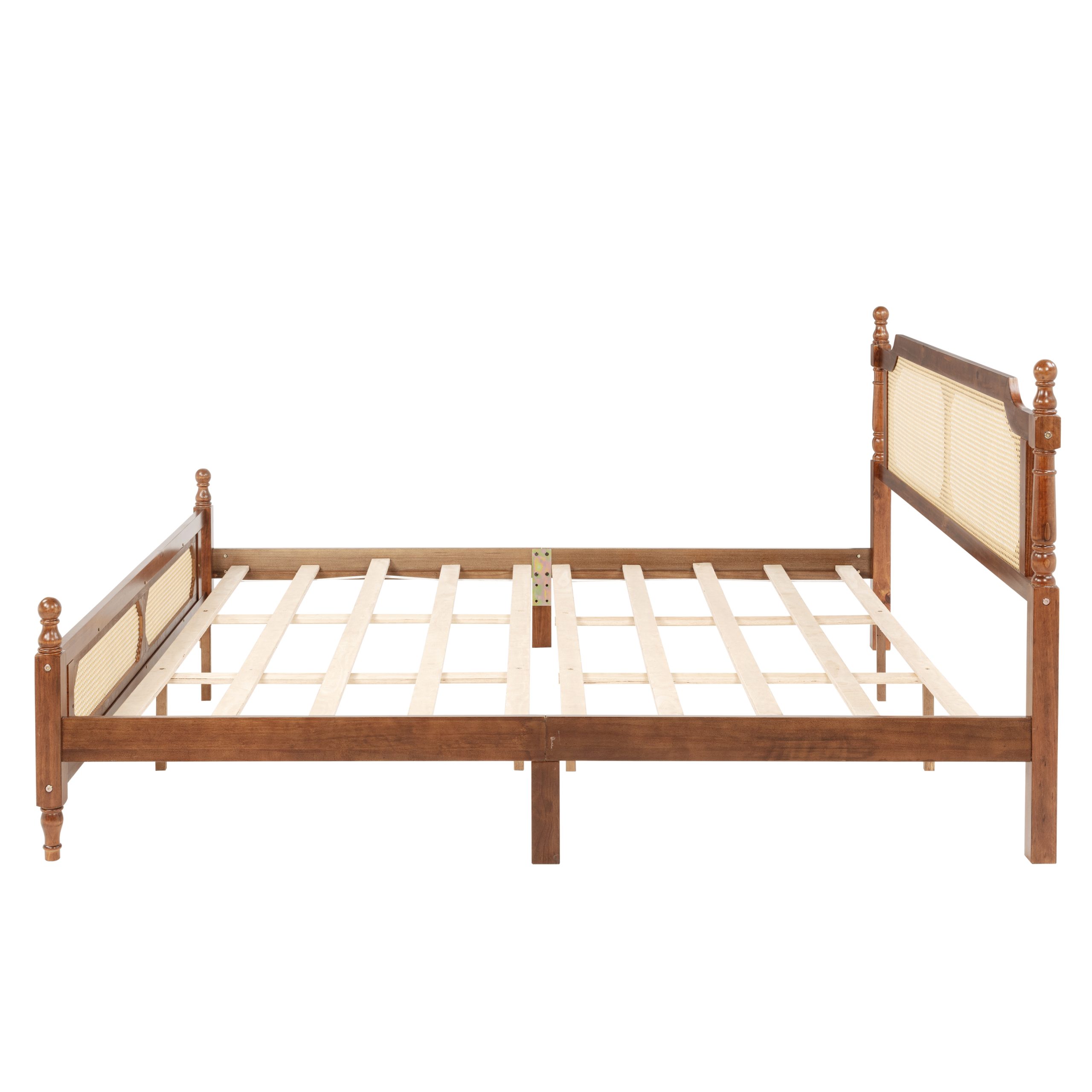 King Pine Wooden Bed With Rattan Headboard And Footboard, With Central Enhanced Bed Platform 13 King Pine Wooden Bed With Rattan Headboard And Footboard, With Central Enhanced Bed Platform