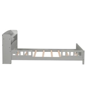 Twin Pine Wood Bed With Bookcase Headboard , LED Light and Guardrails