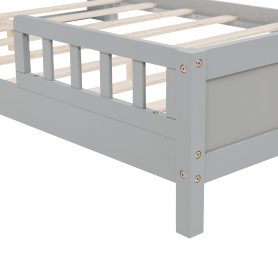 Full Pine Wood Bed with Bookcase Headboard ,LED Motion Sensor Light, Bed Guardrails