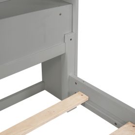 Twin Pine Wood Bed With Bookcase Headboard , LED Light and Guardrails