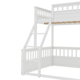 Wooden Twin XL over Queen Bunk Bed with Ladder and Guardrails