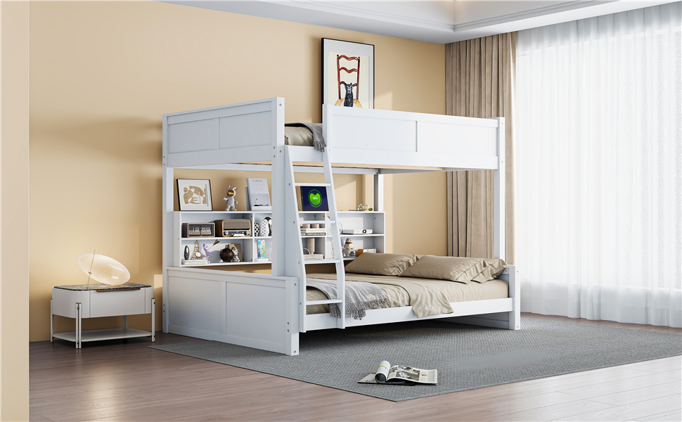 Full XL over Queen Bunk Bed with Storage Cabinets and USB Ports 7 Full XL over Queen Bunk Bed with Storage Cabinets and USB Ports