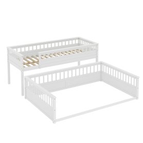 Wooden Twin XL over Queen Bunk Bed with Ladder and Guardrails